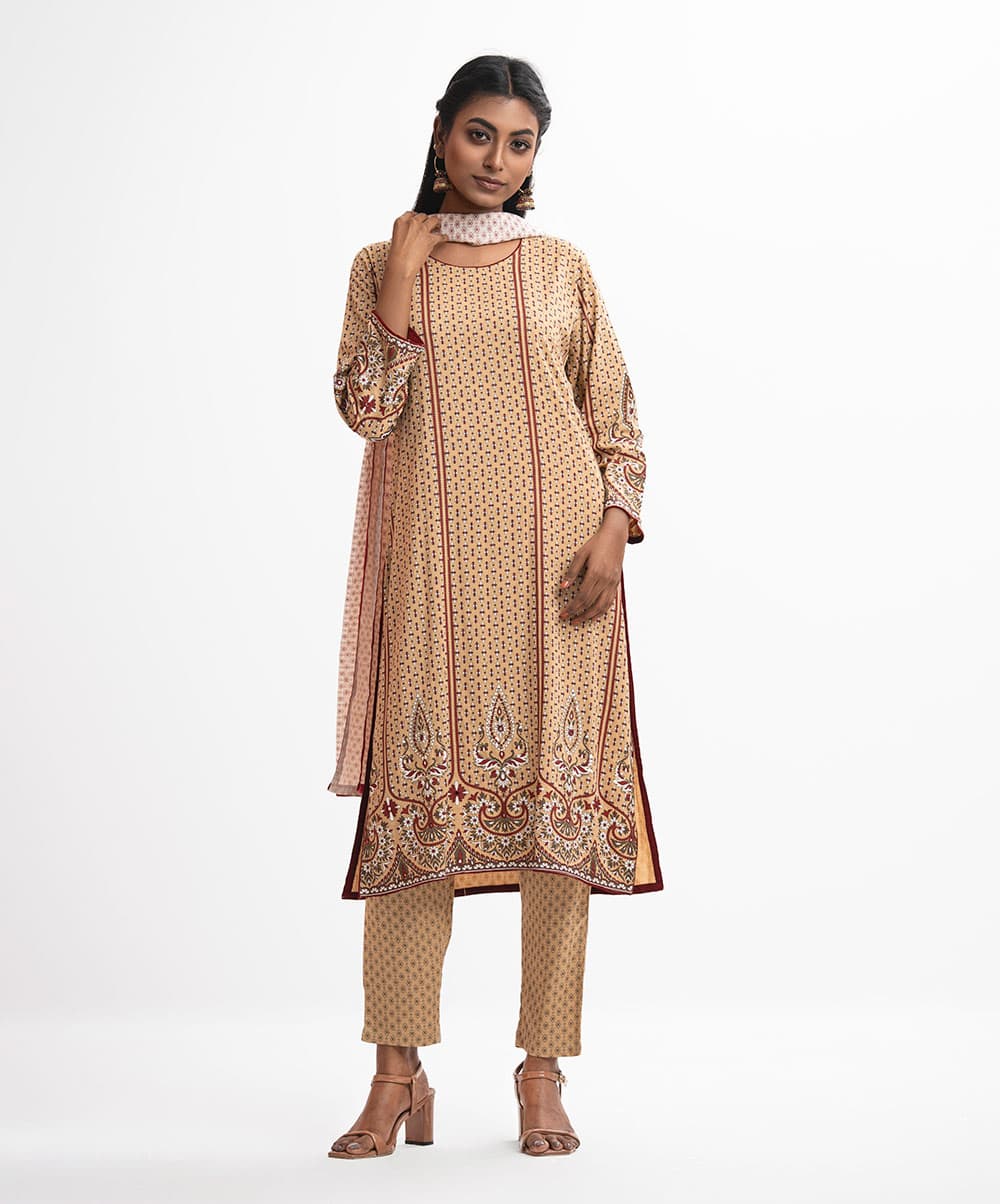 Khaki Viscose Straight Salwar Kameez