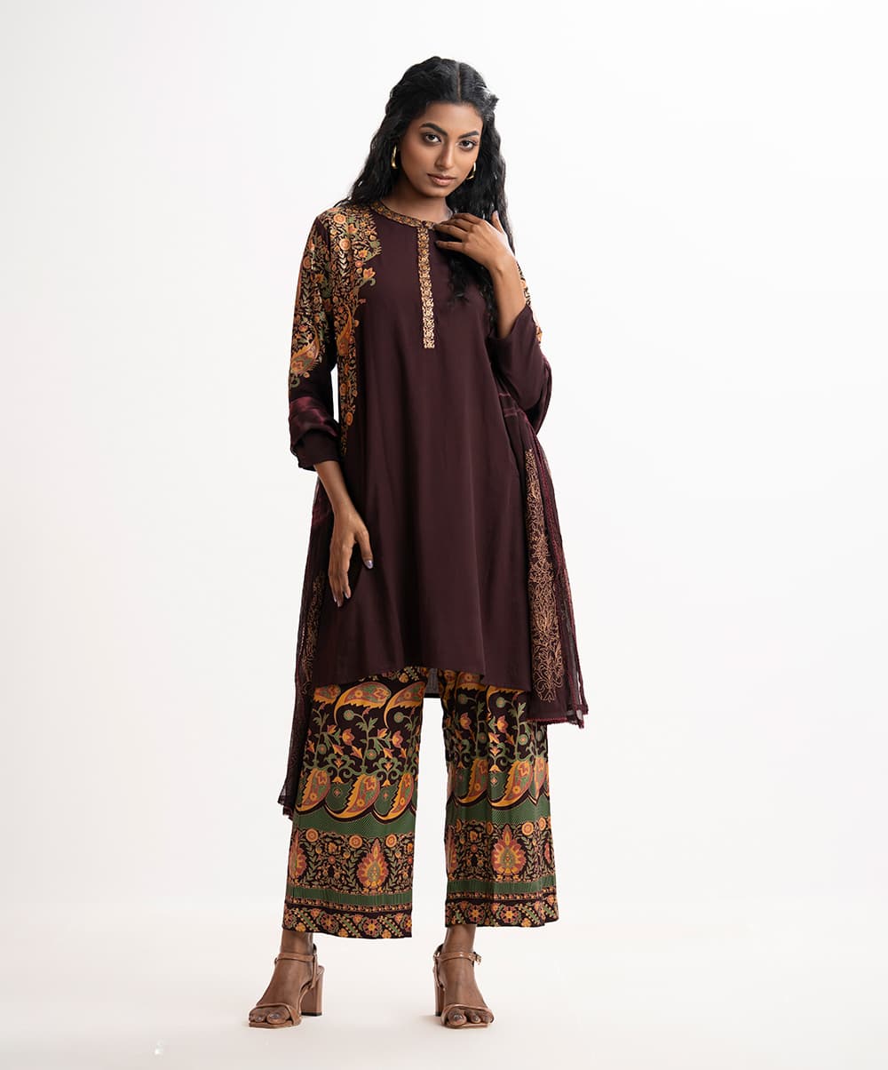 Coffee Viscose Straight Salwar Kameez