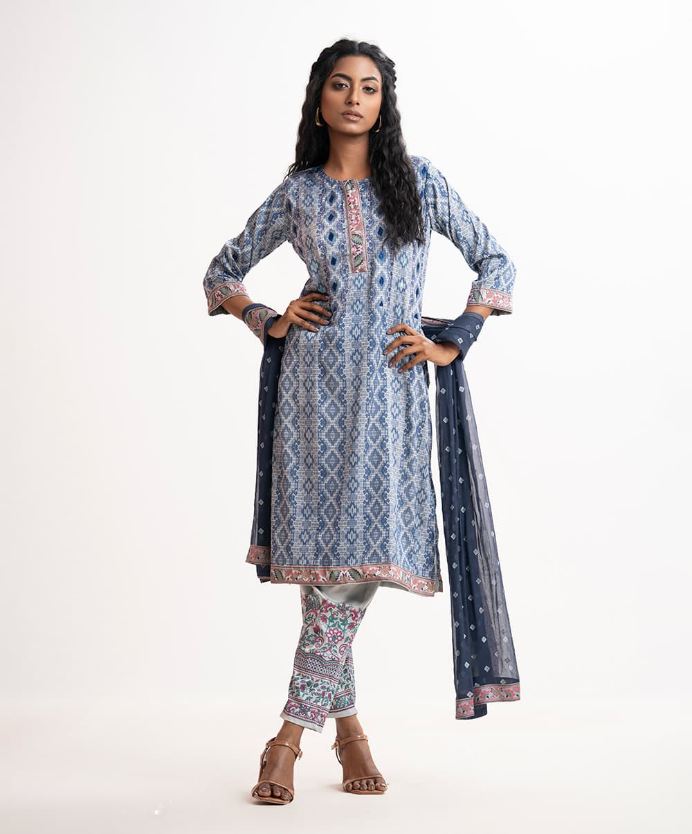 Blue Satin Georgette Salwar Kameez