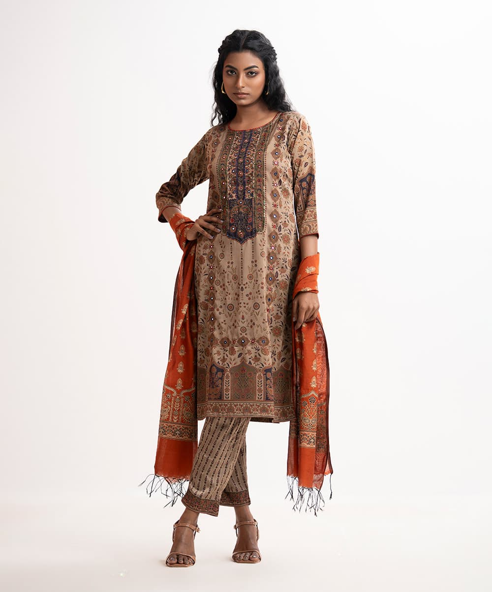 Brown Blended Straight Salwar Kameez