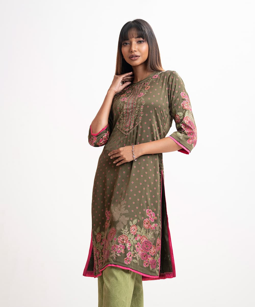 Green Satin Georgette A-line Kameez