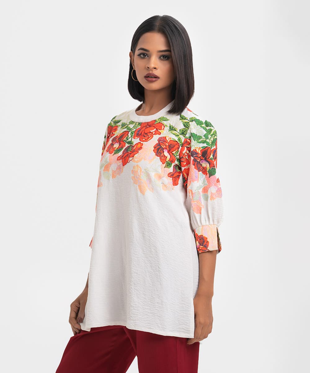 White Stretchable Georgette Straight Top