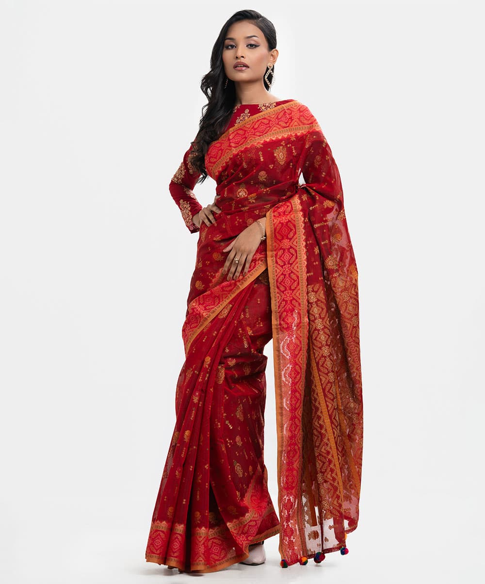 Red Half-silk Saree