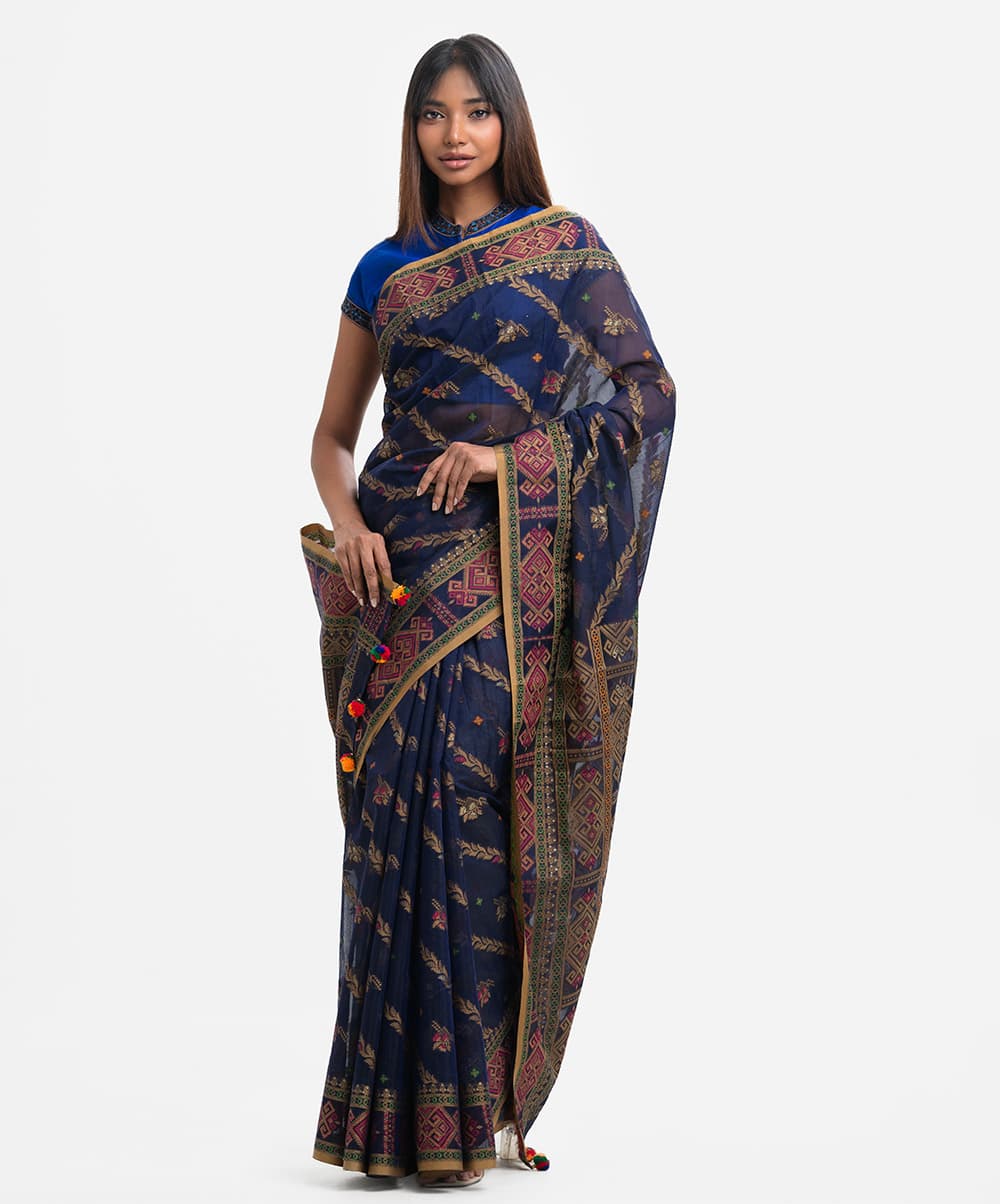 Blue Half-silk Saree